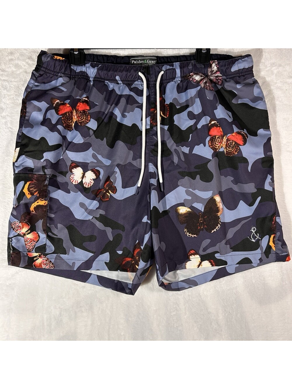 Paisley & Gray Mens Colorful Camo Butterfly Swim Trunks Slim Fit XL Blue Multi
